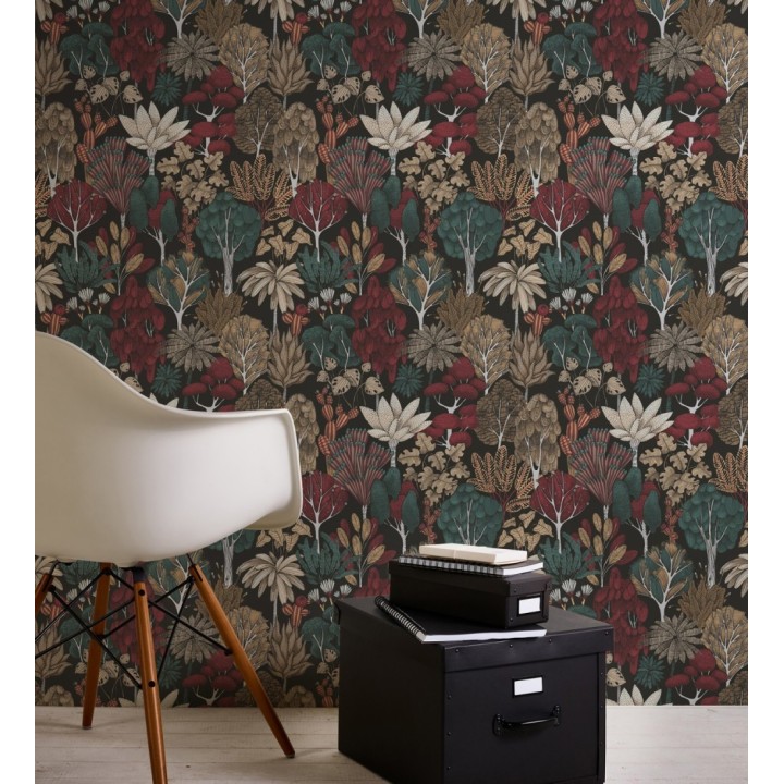 Papel pintado jardín botánico vintage fondo negro - Ananya Foliage 684808