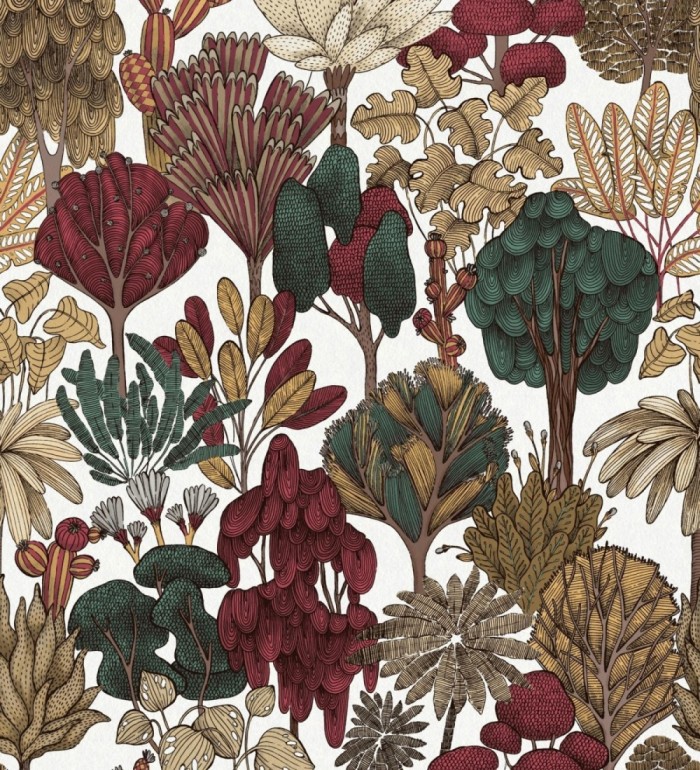 Papel pintado jardín botánico vintage fondo blanco nácar - Ananya Foliage 684809