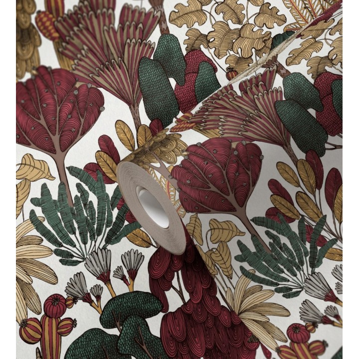 Papel pintado jardín botánico vintage fondo blanco nácar - Ananya Foliage 684809
