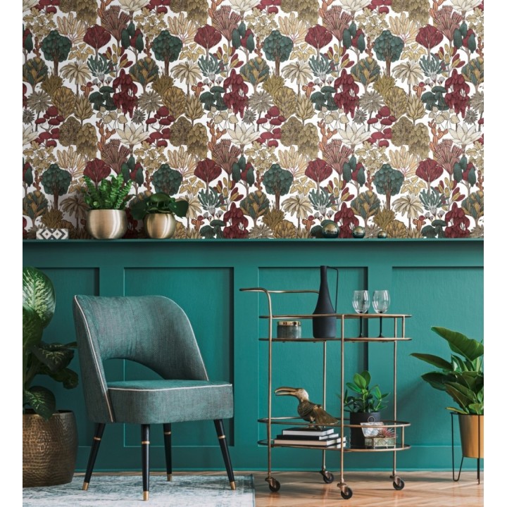 Papel pintado jardín botánico vintage fondo blanco nácar - Ananya Foliage 684809