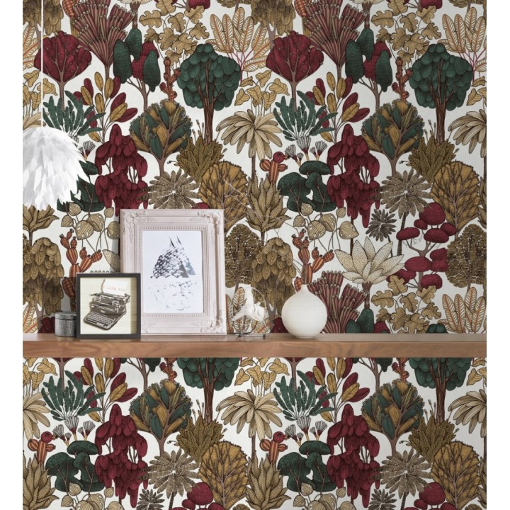 Papel pintado jardín botánico vintage fondo blanco nácar - Ananya Foliage 684809