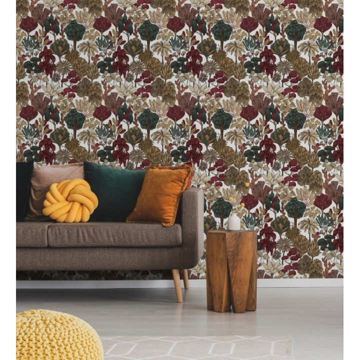 Papel pintado jardín botánico vintage fondo blanco nácar - Ananya Foliage 684809