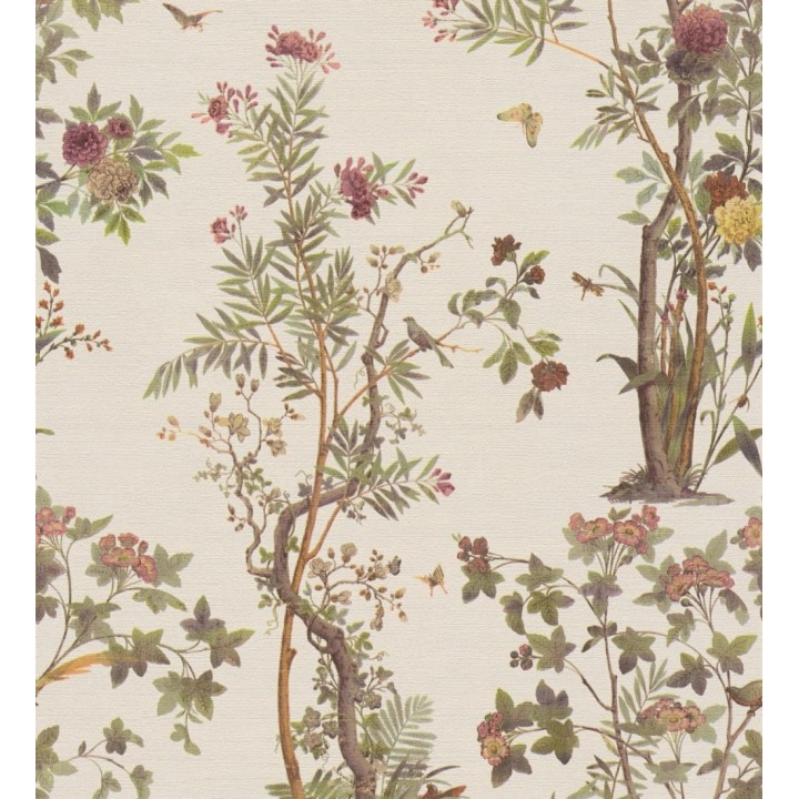 Papel pintado delicados ramilletes y pájaros vintage textura textil  - Zalaya Etude 684810