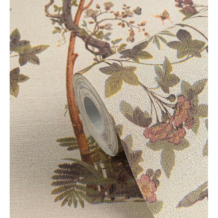 Papel pintado delicados ramilletes y pájaros vintage textura textil  - Zalaya Etude 684810