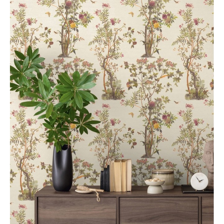 Papel pintado delicados ramilletes y pájaros vintage textura textil  - Zalaya Etude 684810
