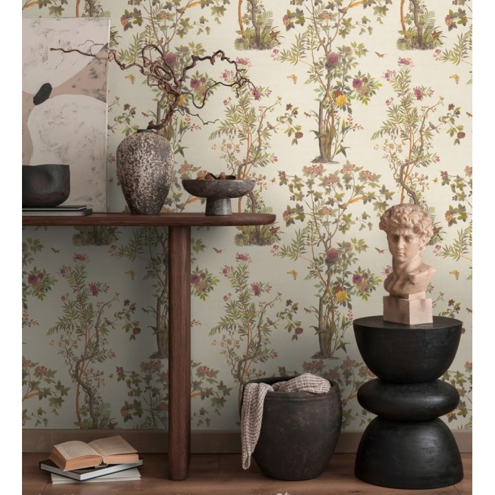Papel pintado delicados ramilletes y pájaros vintage textura textil  - Zalaya Etude 684810