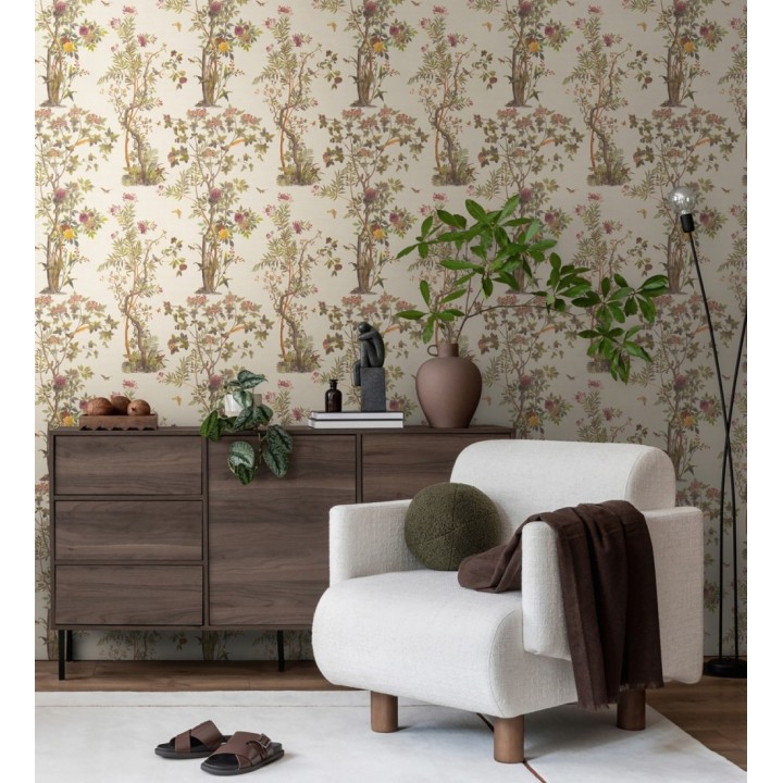 Papel pintado delicados ramilletes y pájaros vintage textura textil  - Zalaya Etude 684810