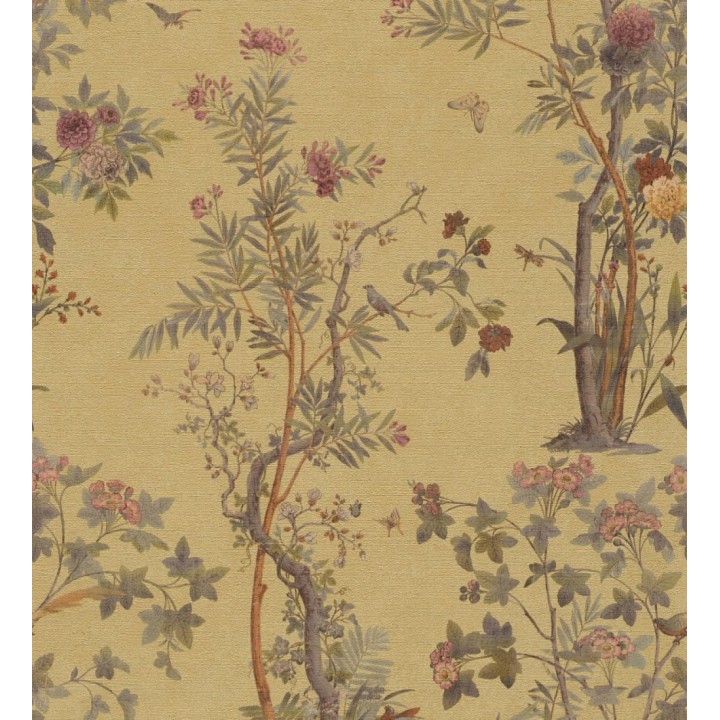 Papel pintado delicados ramilletes y pájaros vintage textura textil  - Zalaya Etude 684811