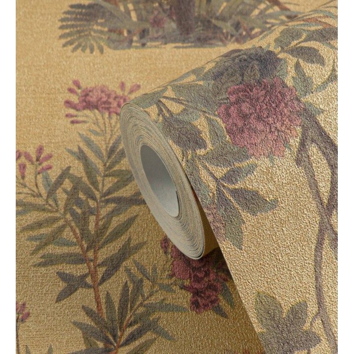 Papel pintado delicados ramilletes y pájaros vintage textura textil  - Zalaya Etude 684811