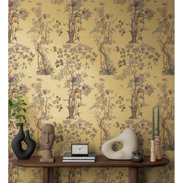 Papel pintado delicados ramilletes y pájaros vintage textura textil  - Zalaya Etude 684811