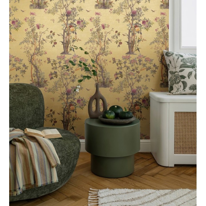 Papel pintado delicados ramilletes y pájaros vintage textura textil  - Zalaya Etude 684811