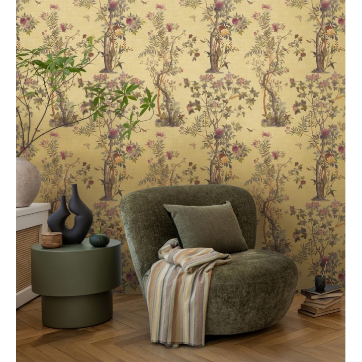 Papel pintado delicados ramilletes y pájaros vintage textura textil  - Zalaya Etude 684811