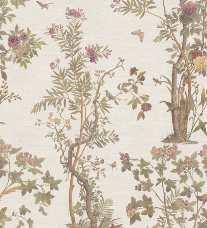 Papel pintado delicados ramilletes y pájaros vintage textura textil  - Zalaya Etude 684812