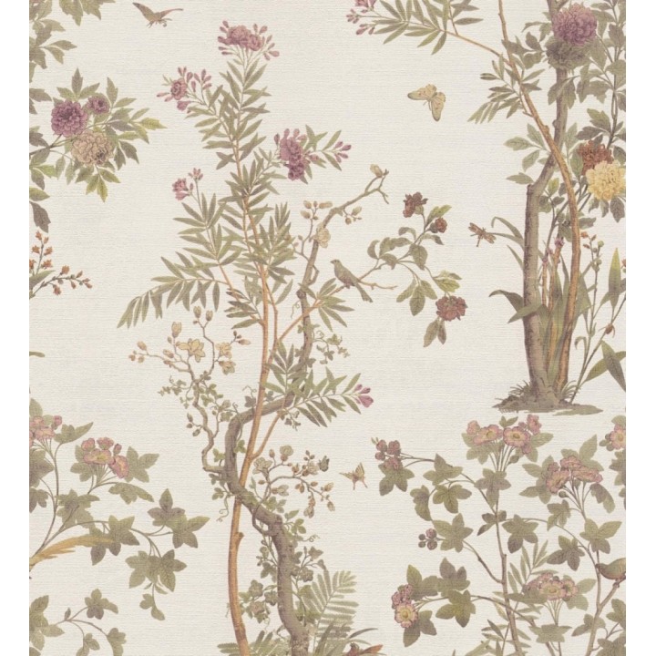 Papel pintado delicados ramilletes y pájaros vintage textura textil  - Zalaya Etude 684812