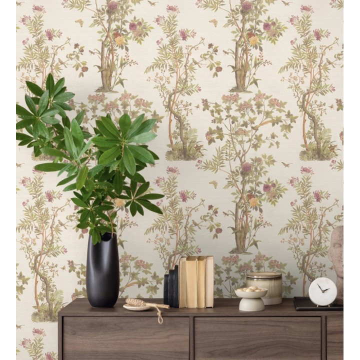 Papel pintado delicados ramilletes y pájaros vintage textura textil  - Zalaya Etude 684812