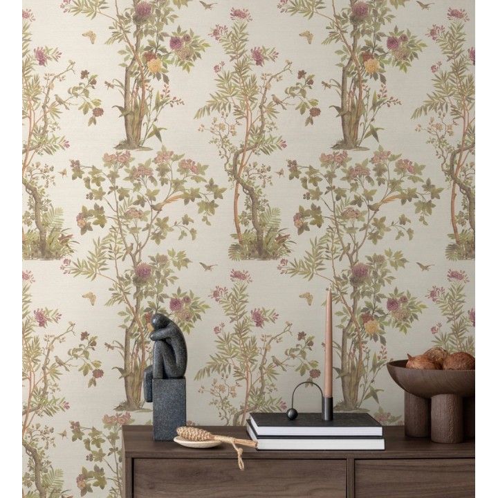 Papel pintado delicados ramilletes y pájaros vintage textura textil  - Zalaya Etude 684812