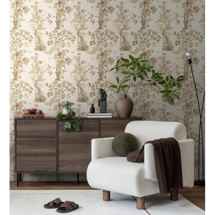 Papel pintado delicados ramilletes y pájaros vintage textura textil  - Zalaya Etude 684812