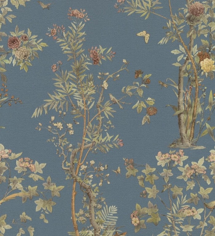 Papel pintado delicados ramilletes y pájaros vintage textura textil  - Zalaya Etude 684813