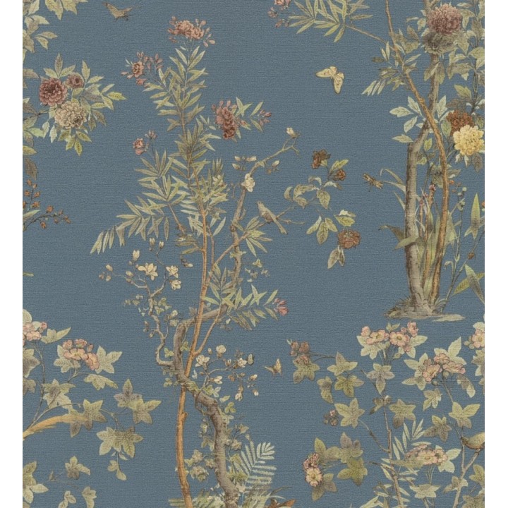 Papel pintado delicados ramilletes y pájaros vintage textura textil  - Zalaya Etude 684813