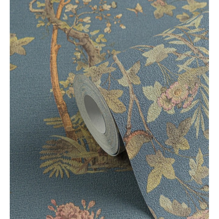 Papel pintado delicados ramilletes y pájaros vintage textura textil  - Zalaya Etude 684813