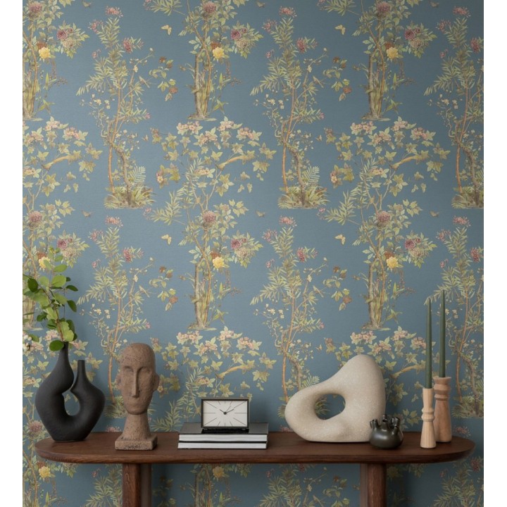 Papel pintado delicados ramilletes y pájaros vintage textura textil  - Zalaya Etude 684813