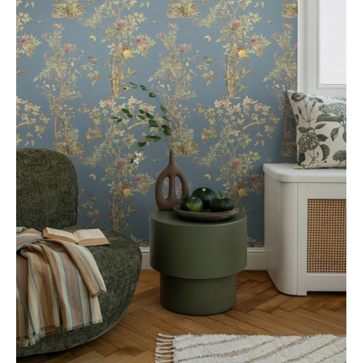 Papel pintado delicados ramilletes y pájaros vintage textura textil  - Zalaya Etude 684813