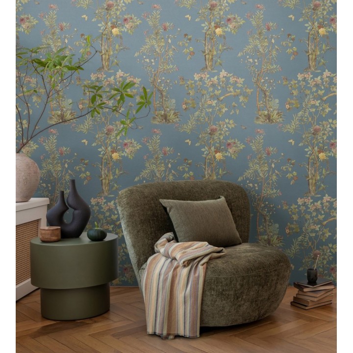 Papel pintado delicados ramilletes y pájaros vintage textura textil  - Zalaya Etude 684813