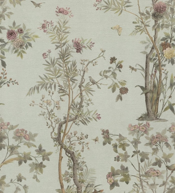 Papel pintado delicados ramilletes y pájaros vintage textura textil  - Zalaya Etude 684814
