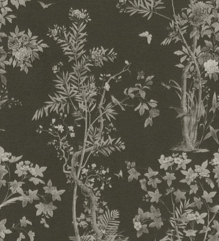 Papel pintado delicados ramilletes y pájaros vintage textura textil  - Zalaya Etude 684815