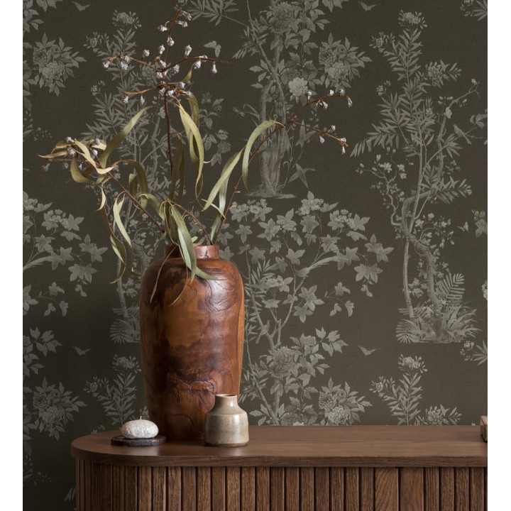 Papel pintado delicados ramilletes y pájaros vintage textura textil  - Zalaya Etude 684815