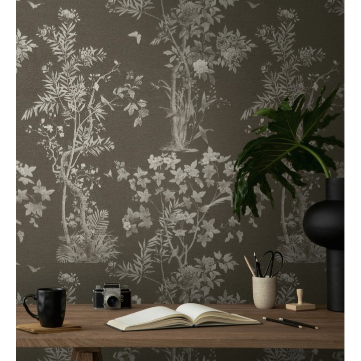 Papel pintado delicados ramilletes y pájaros vintage textura textil  - Zalaya Etude 684815