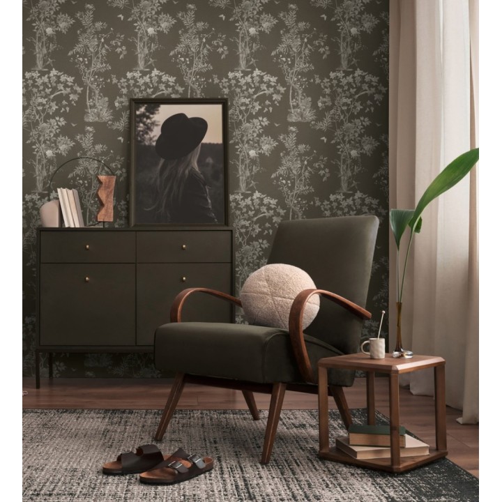 Papel pintado delicados ramilletes y pájaros vintage textura textil  - Zalaya Etude 684815