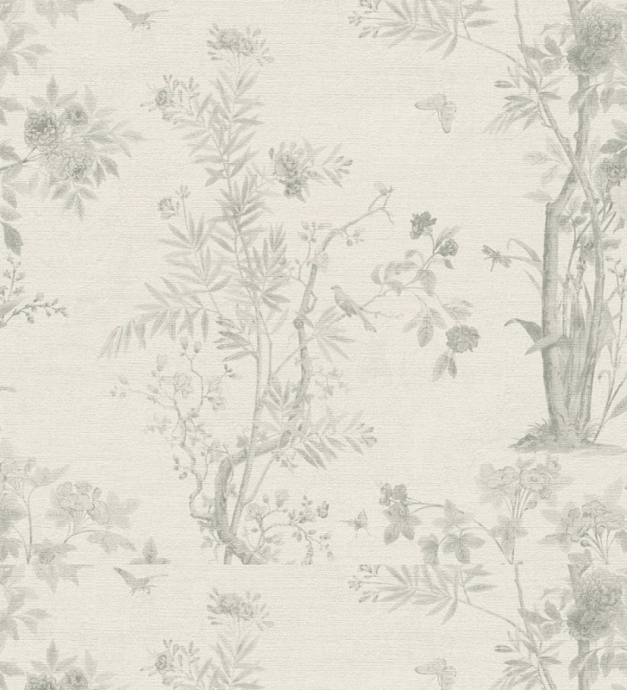 Papel pintado delicados ramilletes y pájaros vintage textura textil  - Zalaya Etude 684816