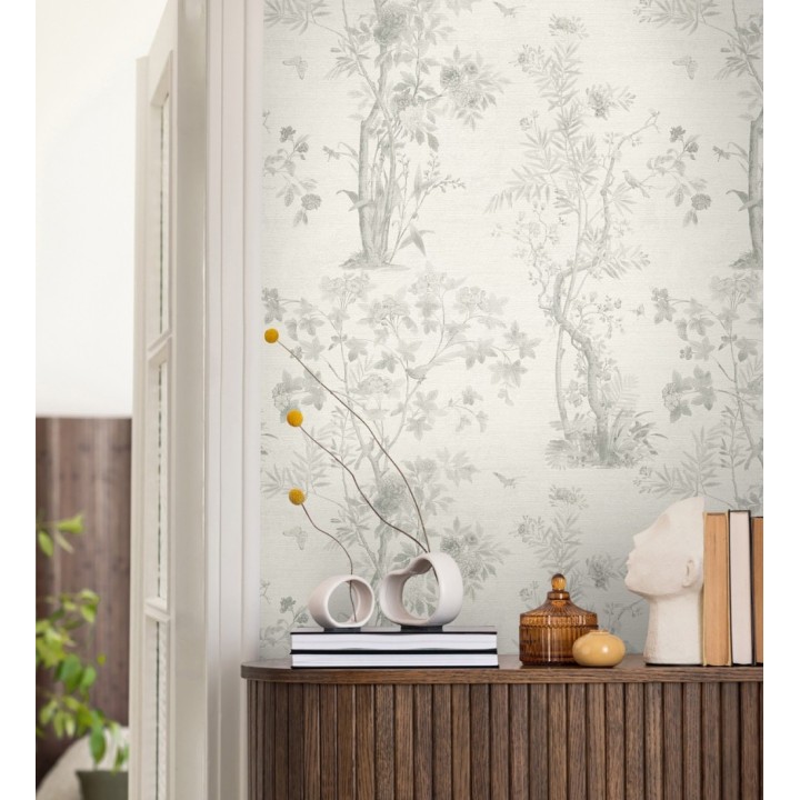 Papel pintado delicados ramilletes y pájaros vintage textura textil  - Zalaya Etude 684816