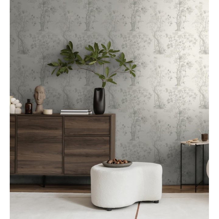 Papel pintado delicados ramilletes y pájaros vintage textura textil  - Zalaya Etude 684816