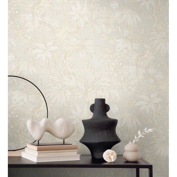 Papel pintado selva sepia elegante fondo blanco roto texturizado - Hanoi Botanic 684817