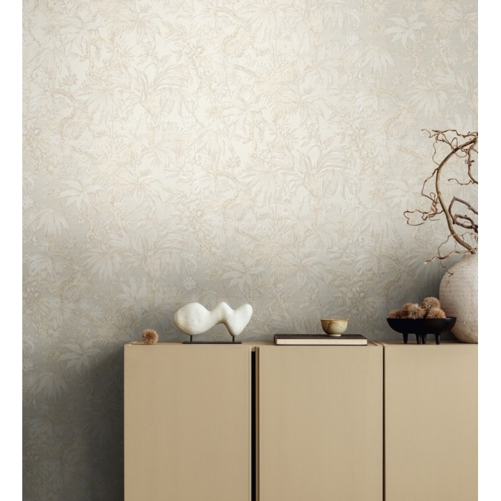 Papel pintado selva sepia elegante fondo blanco roto texturizado - Hanoi Botanic 684817