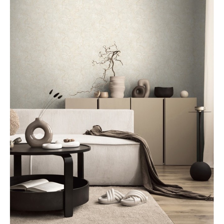 Papel pintado selva sepia elegante fondo blanco roto texturizado - Hanoi Botanic 684817