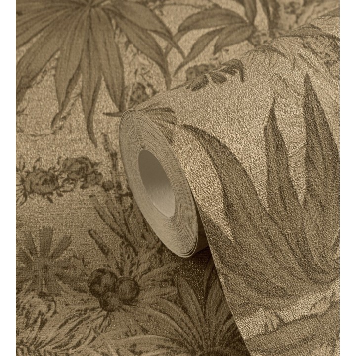 Papel pintado selva sepia elegante fondo oro envejecido texturizado - Hanoi Botanic 684818