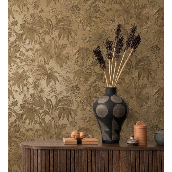 Papel pintado selva sepia elegante fondo oro envejecido texturizado - Hanoi Botanic 684818