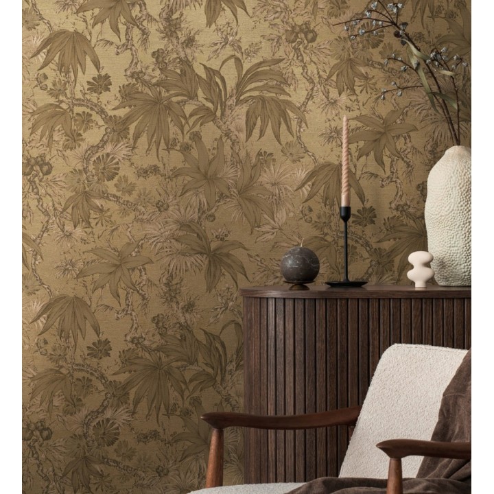 Papel pintado selva sepia elegante fondo oro envejecido texturizado - Hanoi Botanic 684818