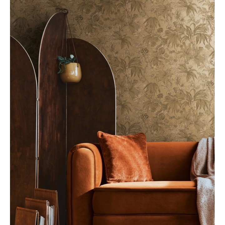 Papel pintado selva sepia elegante fondo oro envejecido texturizado - Hanoi Botanic 684818