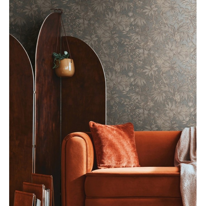 Papel pintado selva sepia elegante fondo níquel texturizado - Hanoi Botanic 684819