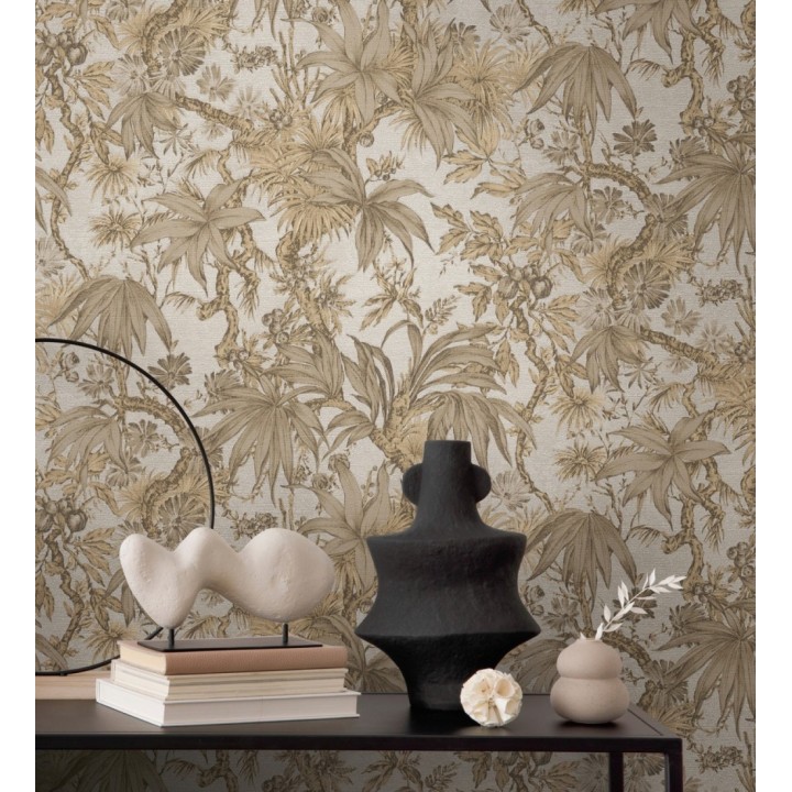 Papel pintado selva sepia elegante fondo champagne texturizado - Hanoi Botanic 684820