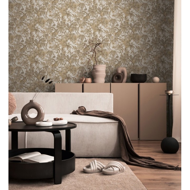 Papel pintado selva sepia elegante fondo champagne texturizado - Hanoi Botanic 684820