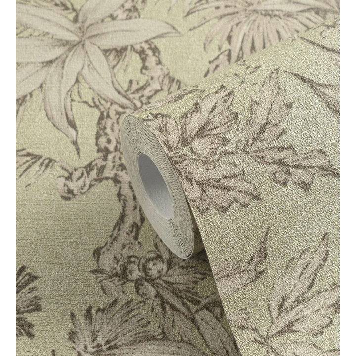 Papel pintado selva sepia elegante fondo bronce verdoso texturizado - Hanoi Botanic 684821