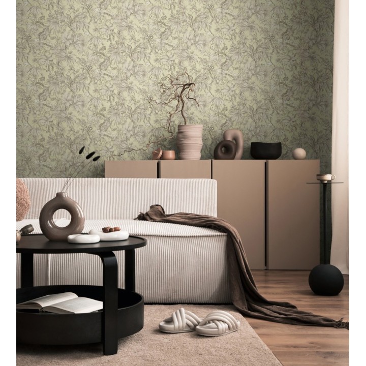 Papel pintado selva sepia elegante fondo bronce verdoso texturizado - Hanoi Botanic 684821