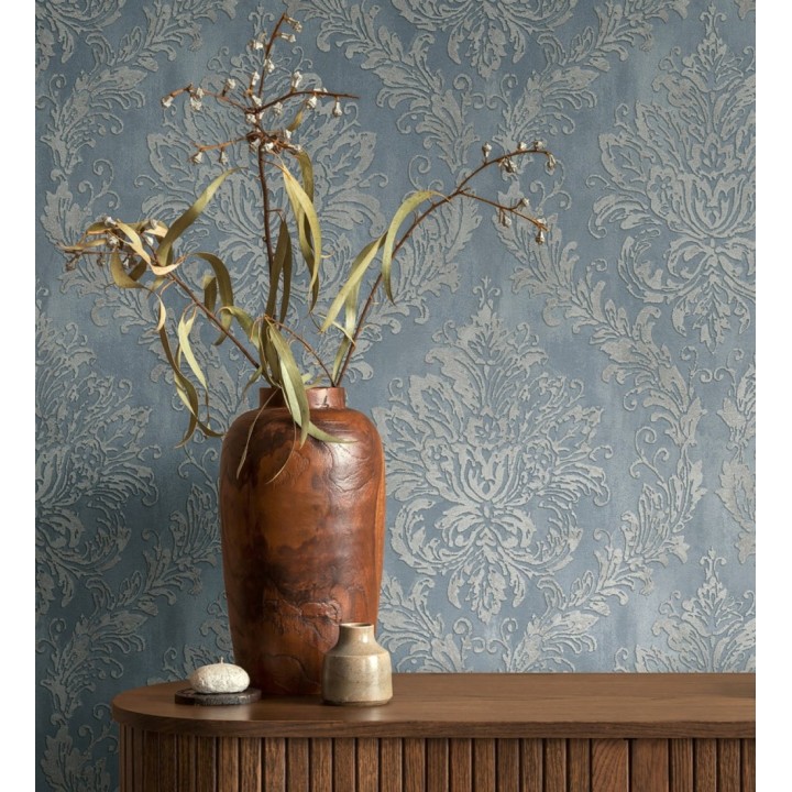 Papel pintado barroco elegante pátina tonos azules - Lombardy Status 684822