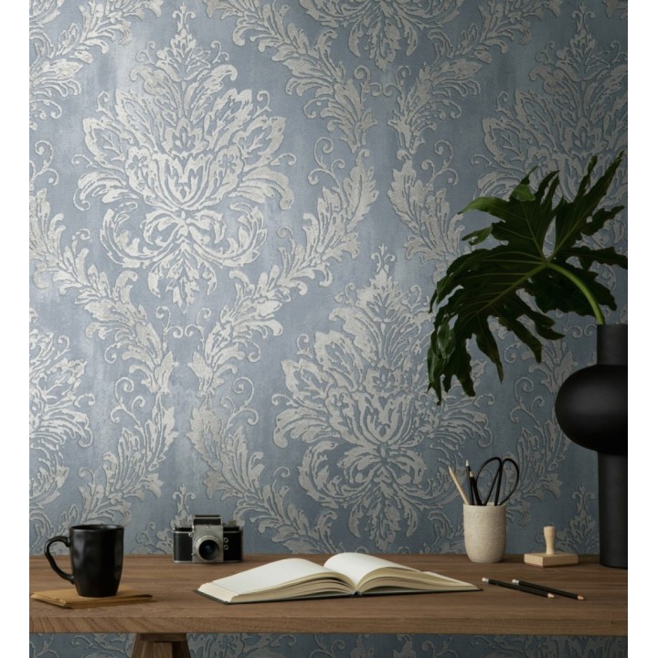 Papel pintado barroco elegante pátina tonos azules - Lombardy Status 684822