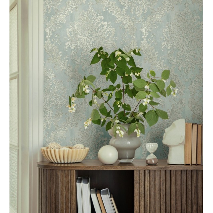 Papel pintado barroco elegante pátina tonos aguamarina - Lombardy Status 684824